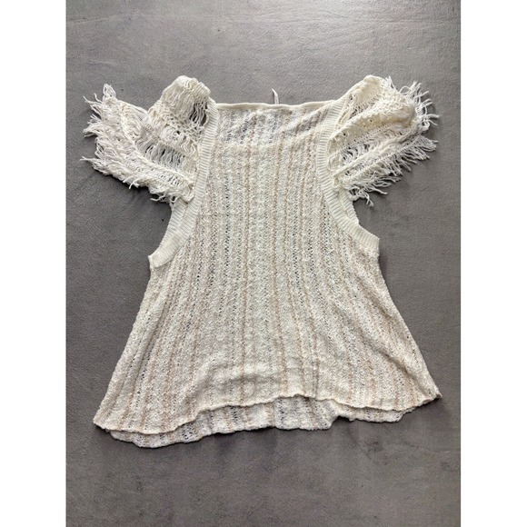 Free People White Knit Tunic Fringe Sleeve Women's S Top Flutter Angel - Picture 6 of 7